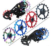 Ruota guida deragliatore posteriore 1117T con cuscinetti in ceramica per bici da strada e mountain bike, struttura in lega di alluminio, supporta misure da 10T a 17T (rosso 13T)