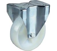 Ruota in Nylon Bianco con Gabbia a Rulli montata su Supporto Fisso diametro mm.100 portata Kg.130 Ruota monolitica in poliammide Ruote per carrelli settore industriale (100)