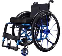 Ruota manuale auto -propriata Super leggero ruota in alluminio pieghevole pieghevole con gamba di swing di bracciolo a sostegno comodo ruota sportiva ergonomica carico di 100 kg, blu, larghezza del