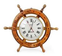 Ruota nautica da 45,7 cm con orologio al quarzo da 20,3 cm | Decorazione per la casa dei pirati | Accessorio da appendere alla parete a tema spiaggia costiera | regalo marittimo