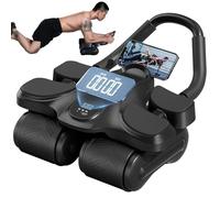 Ruota per addestramento addominali, ruota addominali 4 ruote con rimbalzo automatico + supporto gomiti, attrezzatura palestra casa, addestramento forza centrale.(Black)