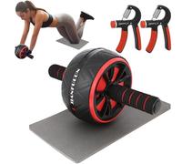 Ruota per addominali, attrezzatura per allenamento addominali e addominali, ruote per esercizi di fitness a casa, per donne e uomini, con 2 accessori per allenare la forza della presa e ginocchiere