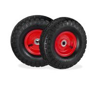 Relaxdays 4X Ruote per Carrello 4.1/3.5-4, Gomme di Scorta Carriola, ASSE 16 mm, Fino 136 kg, 260 x 85 mm, Nero Rosso
