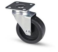 Ruota Per Mobili Art. 220 In Gomma, Con Supporto In Acciaio Stampato Zinco-Cromato. Supporto Rotante A Piastra.