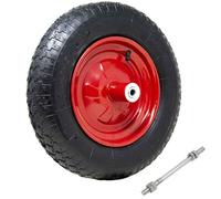 Bakaji Ruota Pneumatica per carriola Gomma ad Aria 4 Strati 3.50-8 Battistrada Scolpito Diametro 35cm Larghezza 9cm Cerchio in Acciaio con Asse da 210 mm Incluso Ruote Ricambio Carriole