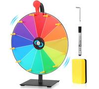 Ruota premio girevole da 30,5 cm, con supporto, da tavolo, con pennarello cancellabile a secco e gomma, 12 fessure colorate per roulette, lotteria, carnevale, fiere