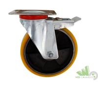 RUOTA ROTELLA GHISA PER CARRELLO ULTRALEGGERA D.125X25 MM GIREVOLE + FRENO 130KG