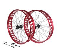 Ruote Anteriori E Posteriori For Bici Da Spiaggia,Freni A Disco,Set Di For Neve, 26 Pollici X 4,0/4,9'',Ruota Anteriore Posteriore In Lega Alluminio,QR 135 Mm/190 Mm, Mozzi 36 Fori(Red,One set)
