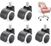 Ruote di ricambio per sedia da ufficio in gomma PU da 50 mm, doppia ruota girevole, confezione da 5 pezzi, capacità di carico 150 kg, anello di bloccaggio sicuro, rulli scorrevoli per mobili