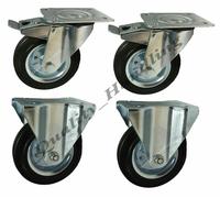 Ruote fisse e frenate da 6" in gomma nera 160 mm, resistenti, 150 kg ciascuna...