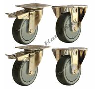 Ruote fisse e frenate in gomma inox 80 mm 60 kg, resistenti - set da 4 -