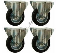 Ruote fisse in gomma nera 160 mm 6" - rotella fissa resistente 150 kg - set d...