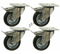 Ruote frenate girevoli in gomma nera 160 mm 6" - ruota resistente 150 kg - se...