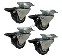 Ruote frenate girevoli piastra in gomma doppia ruota 50 mm 2", set di 4
