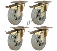 Ruote frenate in gomma inox da 200 mm, 205 kg ciascuna, senza marcatura - set...