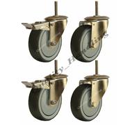 Ruote frenate in gomma inox da 80 mm, 100 kg ciascuna, senza marcatura - set ...