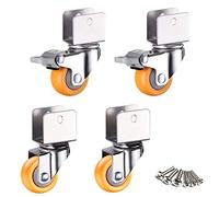 Ruote girevoli a 360° per piccoli mobili, 1,5" per carrelli, 38 mm, in nylon PA, con staffa a U, portata 75 kg, set da 4 pezzi, con freno e attacco universale, 20 mm/0,8"