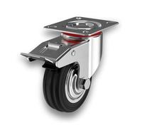 RUOTE GIREVOLI CON FRENO, ROTELLE SILENZIOSE PIROETTANTI IN GOMMA, PER CARRELLO CARICHI PESANTI MOBILI,ELETTRODOMESTICI, BANCHI DA LAVORO (100mm, 1)