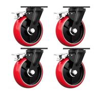 Ruote girevoli di ricambio, 4In 5In 6In 8In Heavy Duty Caster, Load Capacit 6614lbs Dual Locking Industrial Castor, Set of 4 Anti-wear PU Plate Wheels for Workbench/Trolley(4*Brake,5in(125mm))
