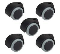 Ruote girevoli Dörner + Helmer, set di 5, sedia da ufficio, 50 mm x 54 mm, capacità di carico 120 kg, foro posteriore da 11 mm, plastica, grigio/nero