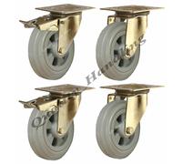 Ruote girevoli e frenate in gomma acciaio inox 200 mm 205 kg resistenti - set...