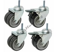 Ruote girevoli e frenate in gomma grigia ruota doppia da 75 mm 3" con attacco...