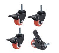 Ruote girevoli in poliuretano da 1,5 pollici, con doppio cuscinetto, for mobili, universali, girevoli a 360 gradi, con freni, asta filettata M8, rosse (freno) (Colore: Freno)(Brake)
