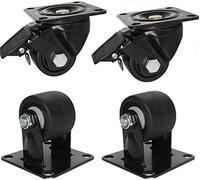 Ruote girevoli industriali for impieghi gravosi, 4 ruote, for mobili in nylon, nere, resistenti, piastre superiori a 360°, baricentro basso, all'usura, carico massimo 1200 kg(Black,2in)