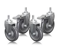 Ruote girevoli per impieghi gravosi con Gambo filettato M12 da 2,5", 3", 4", in Poliuretano, silenziose, Set di 4, Ruote di Ricambio con Freni per carrelli, mobili, banco da Lavoro (63 mm, u