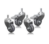 Ruote girevoli per impieghi gravosi con Gambo filettato M12 da 2,5", 3", 4", in Poliuretano, silenziose, Set di 4, Ruote di Ricambio con Freni per carrelli, mobili, banco da Lavoro (63 mm, u