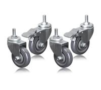Ruote girevoli per impieghi gravosi con Gambo filettato M12 da 2,5", 3", 4", in Poliuretano, silenziose, Set di 4, Ruote di Ricambio con Freni per carrelli, mobili, banco da Lavoro (63 mm, u