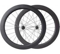 Ruote In Carbonio 700C Per Bici da Strada Con Sistema a Cricchetto da 36 Denti, Freno a Disco Anteriore e Posteriore da 60 Mm, Perno Passante da 100/142 Mm Black,700C