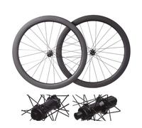Ruote per Bici da Strada in Fibra di Carbonio Sistema A Cricchetto 36T Ruote Tubeless Ready E Clincher da 45 mm HG Set di Ruote con Perno Passante 700C E Freno A Disco (Mozzo Nero)