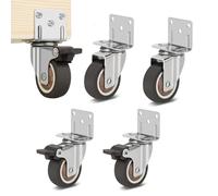 Ruote per Mobili con Piastra di Montaggio a L 4 Pezzi 1,25" Ruote per Carrello con Freno Ruote Piroettanti Gomma per Presepi Mobili Supporto per Fiori (2 con Freni+2 senza Freni)