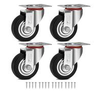 Ruote per Mobili senza Freni + Viti - 100mm Portata Max 200kg - 4 Rotelle Antigraffio con Freno - Rotelle Pivotanti per Carrello con Perno - Nero