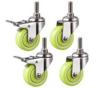 Ruote piroettanti, Ruote girevoli con stelo da 40 mm, confezione da 4, verdi, for mobili con carrello, con bullone M10x25 mm, staffa in acciaio inossidabile