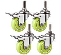 Ruote piroettanti, Ruote girevoli con stelo da 40 mm, confezione da 4, verdi, for mobili con carrello, con bullone M10x25 mm, staffa in acciaio inossidabile