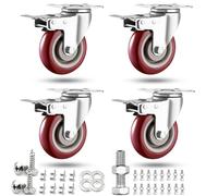 Ruote resistenti da 10,2 cm, carico 1088,6 kg, con piastra di cuscinetto bloccabile, con freni, girevoli a 360 gradi, per mobili e banco da lavoro, set di 4 (include set completo di viti con