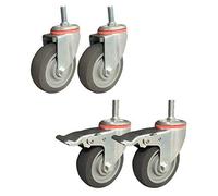 Ruote resistenti, filettatura M12 da 3", 100 mm, resistenti, con freno, in gomma termoplastica, silenziosa, 400 kg, per trasporto industriale, banco da lavoro, ospedale, 4 pezzi (7,6 cm)