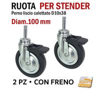 RUOTE RUOTA GIREVOLE D80 D100 PER STENDER ATTACCO A PRESSIONE BOCCOLA CALETTATA