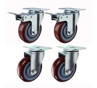 Ruote, ruote per mobili, 4 for Carrello for mobili Silent PU 2.5''/3''/4''/5'' Piastra girevole universale 300kg for trasporto industriale(63mm 2brake+2swivel)