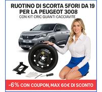 Ruotino di Scorta 19" 5Fori Peugeot 3008 ✅ Kit Cric Guanti Cacciavite ️