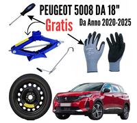 Ruotino Di Scorta 5Fori Da 18 Per Peugeot 5008 Kit Cric Crick Guanti Cacciavite