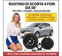 Ruotino Di Scorta Da 16 4Fori Per Renault Clio Con Cric + Chiave Sacca dot25