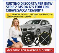 ✅Ruotino di Scorta per Bmw Serie 2 F45 da 17 5 Fori Cric Chiave Sacca 125/80R17✅