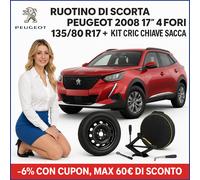 Ruotino di Scorta Peugeot 2008 17” 4 Fori 135/80 R17 + Kit Cric Chiave Sacca ✅