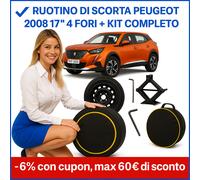 Ruotino di Scorta Peugeot 2008 17” 4 Fori + Kit Cric Chiave Sacca DOT 2025