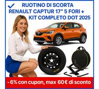 Ruotino Scorta Renault Captur II 17 5 Fori 125/80 R17 Cric Chiave Sacca