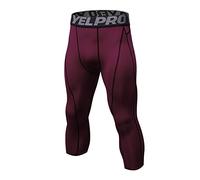 Ruowuhen Leggings Sportivi Uomo 3/4 Pantaloni a Compressione, Asciugatura Rapida Calzamaglia Baselayer for Gym Jogging Running Palestra Vino Rosso M