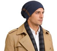 Ruphedy Slouchy Beanie per uomo e donna cotone lungo slouch beanie teschio cappello lavorato a maglia, B020a-Blue, M